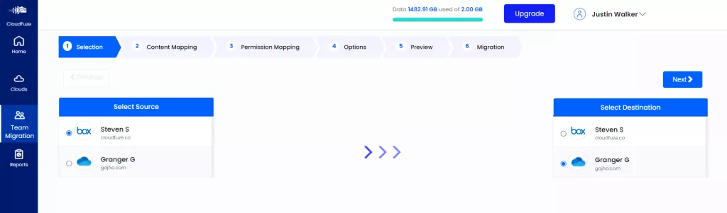 Configuring source and destination cloud