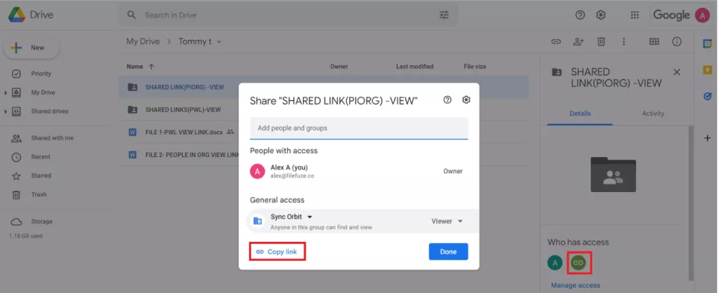  Dropbox files are successfully migrated to Alex’s Google My Drive with the shared link 
