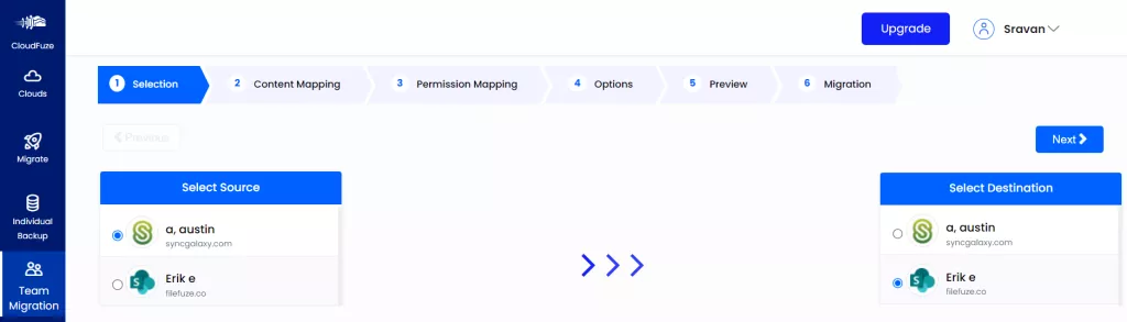 Configuring the source and destination clouds