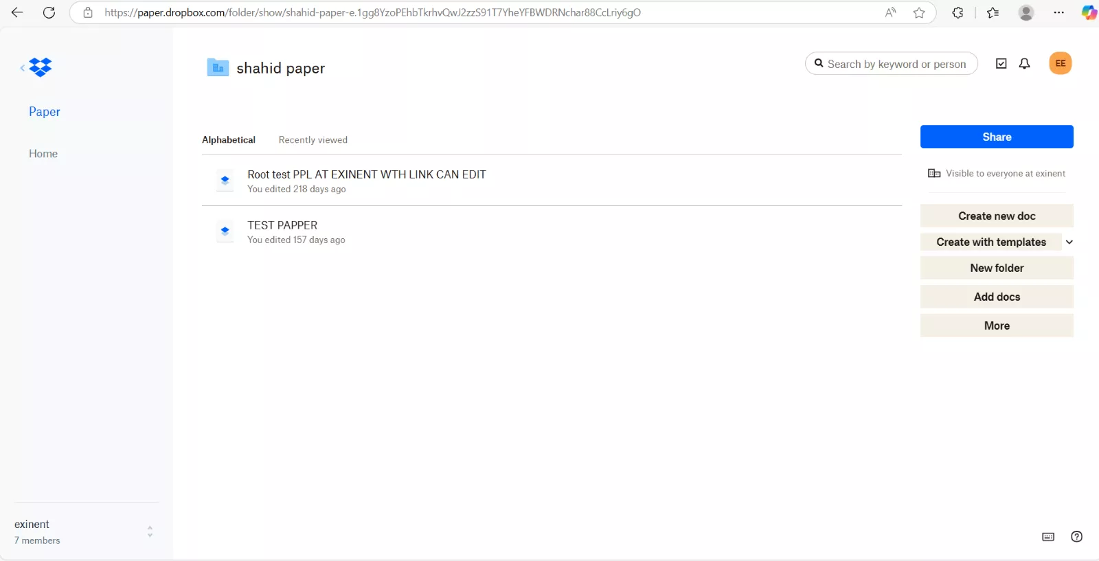 Dropbox Paper files in Dropbox Cloud
