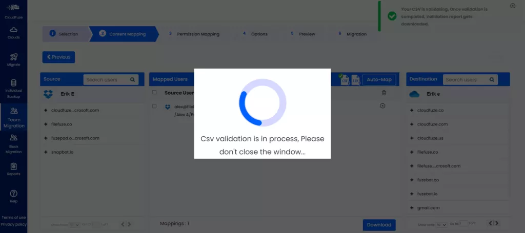 CSV mapping validation