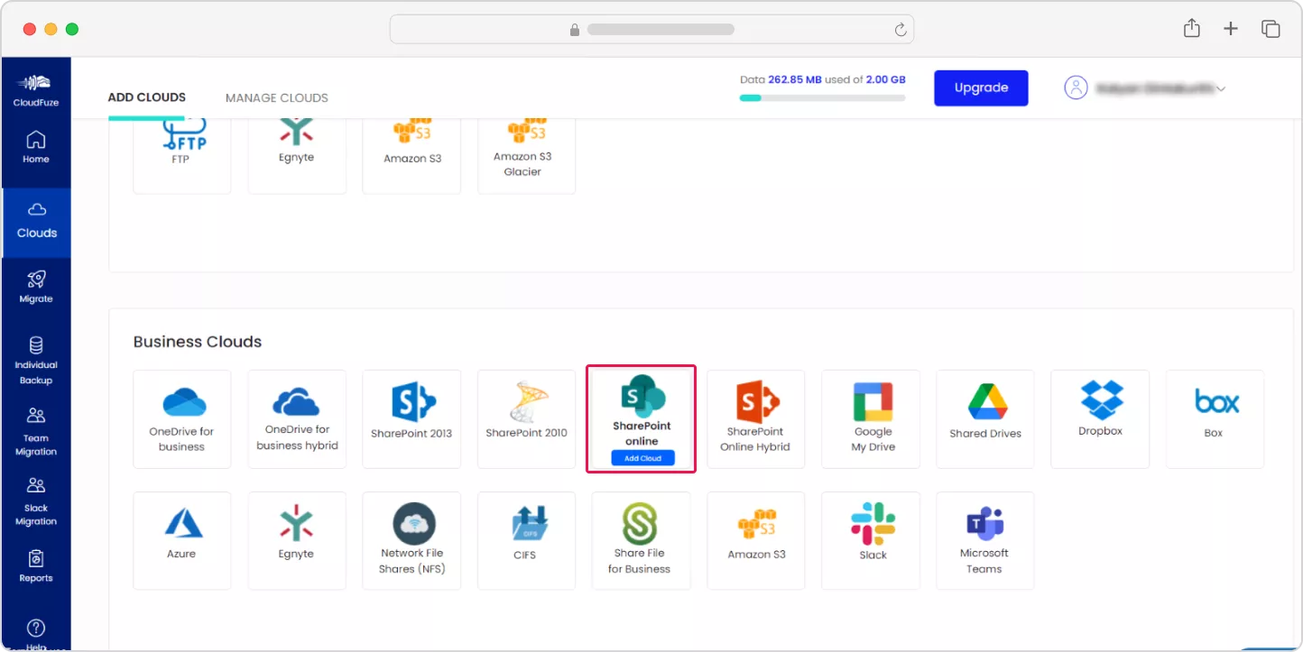 Adding the source SharePoint Online cloud