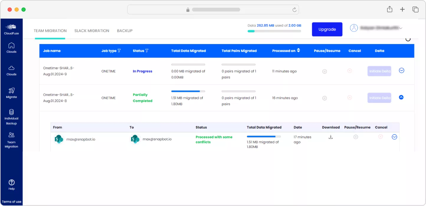 SharePoint to SharePoint migration completion status