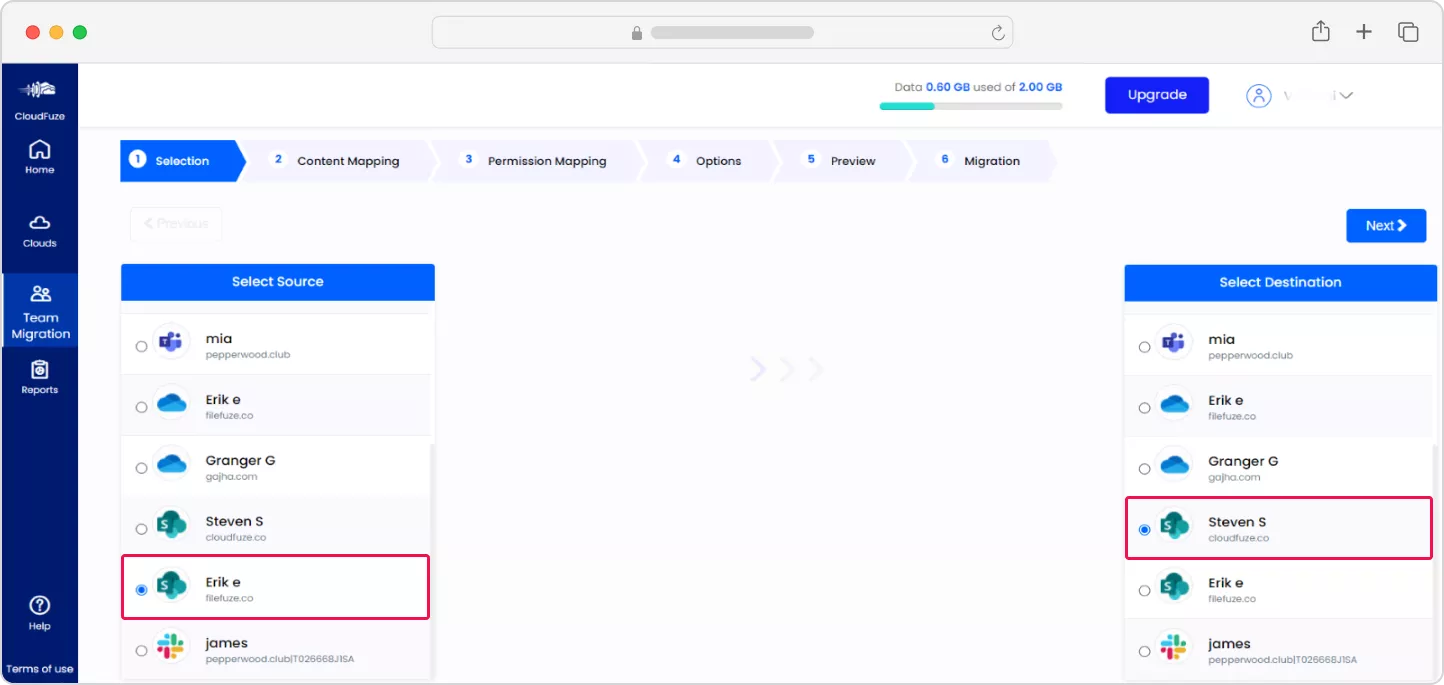 Source and destination SharePoint Online