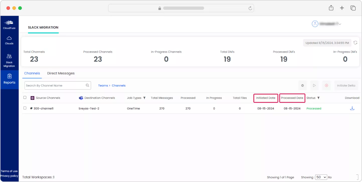 Start and end dates of Slack Channel migration to Teams