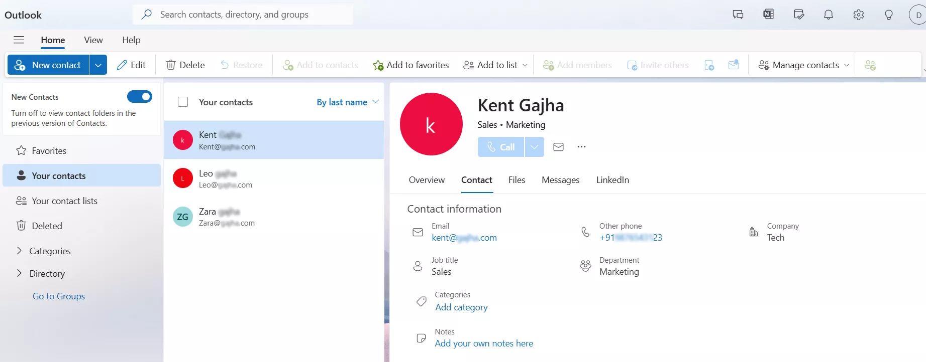 Outlook contacts after migration