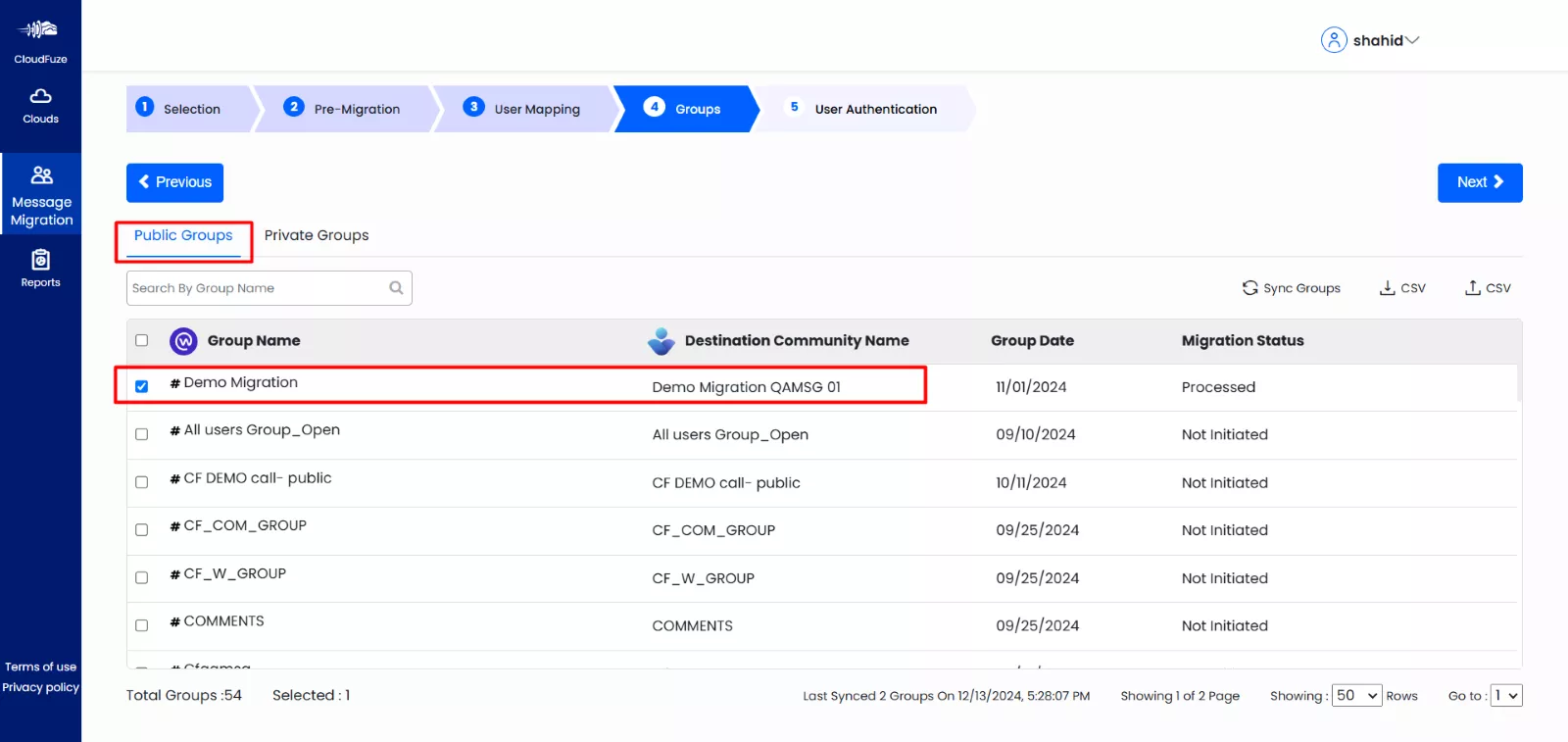Selecting Meta Workplace public groups to migrate 