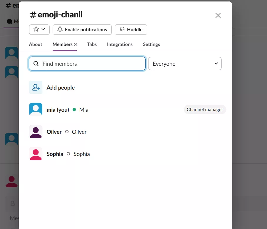 Slack users with permissions