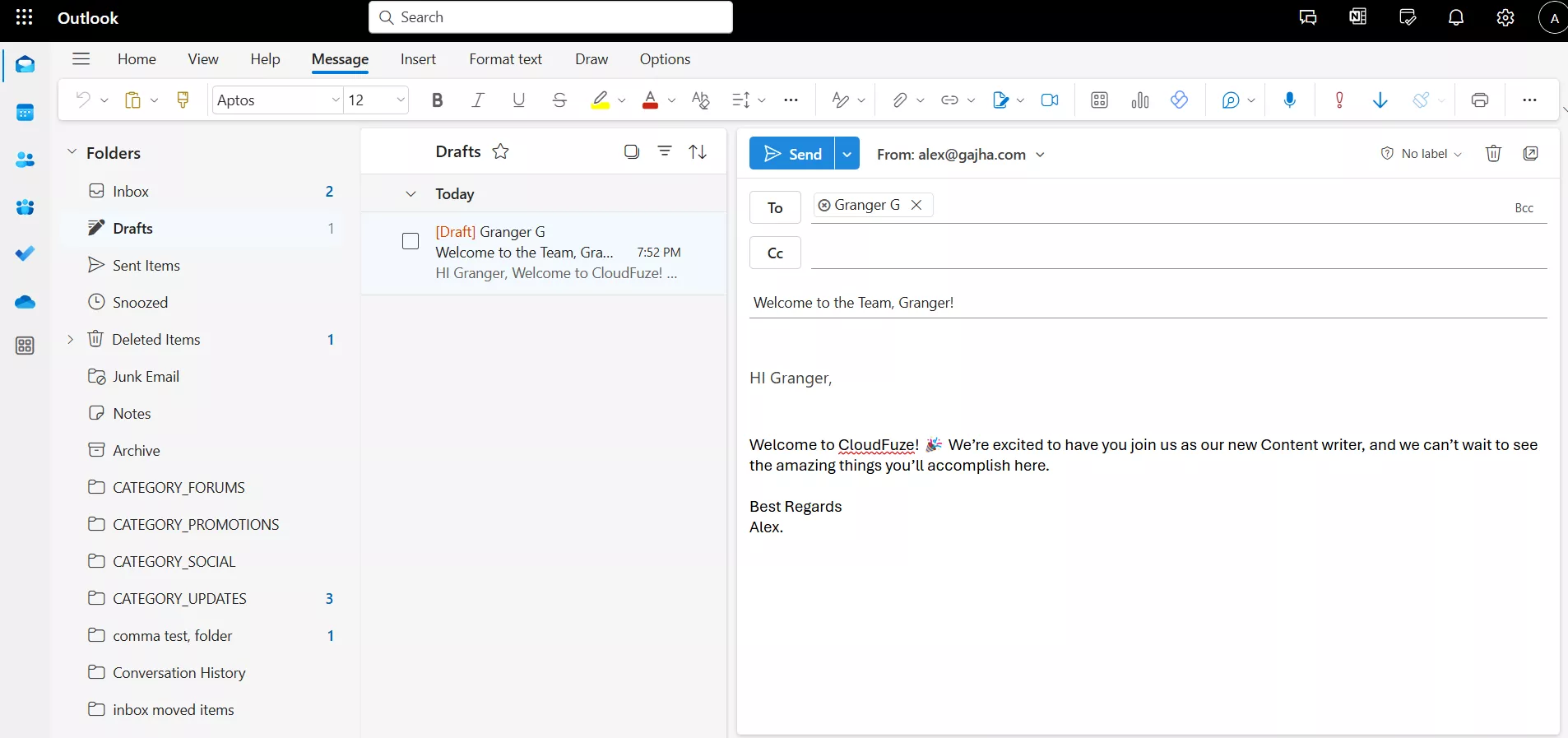 Draft emails in Outlook