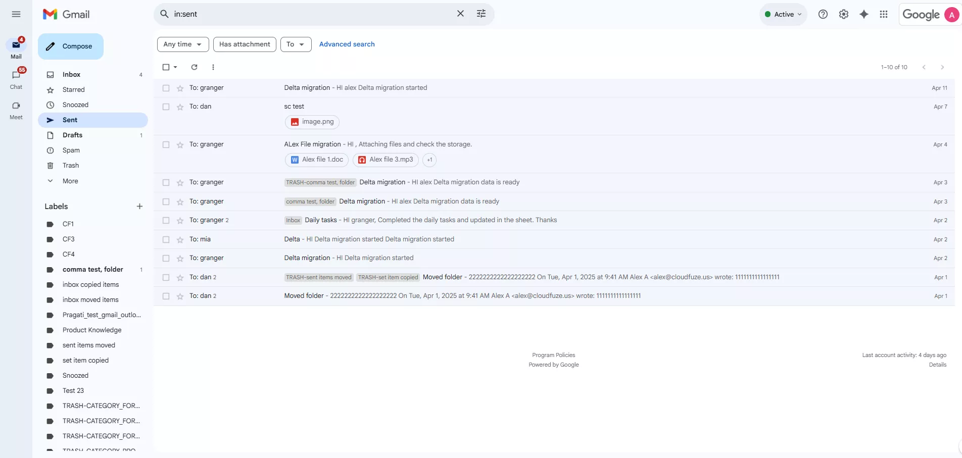 Sent emails from Outlook migrated to Gmail
