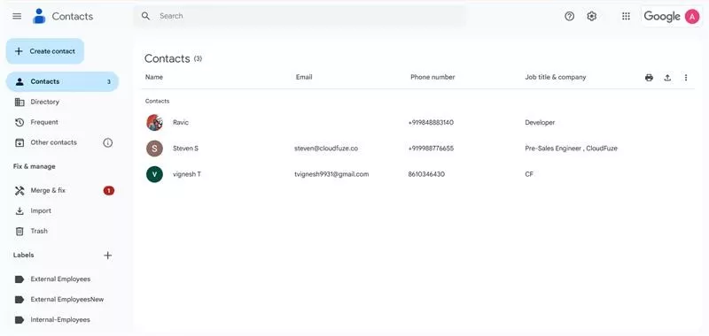 Gmail contacts