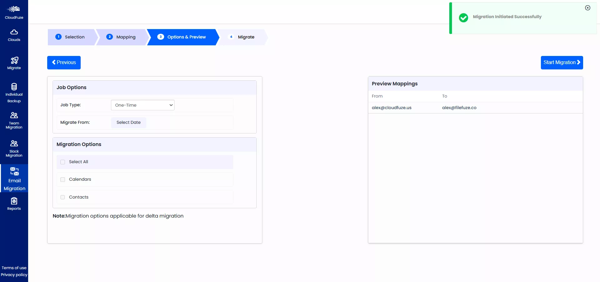 Configuration of migration job settings