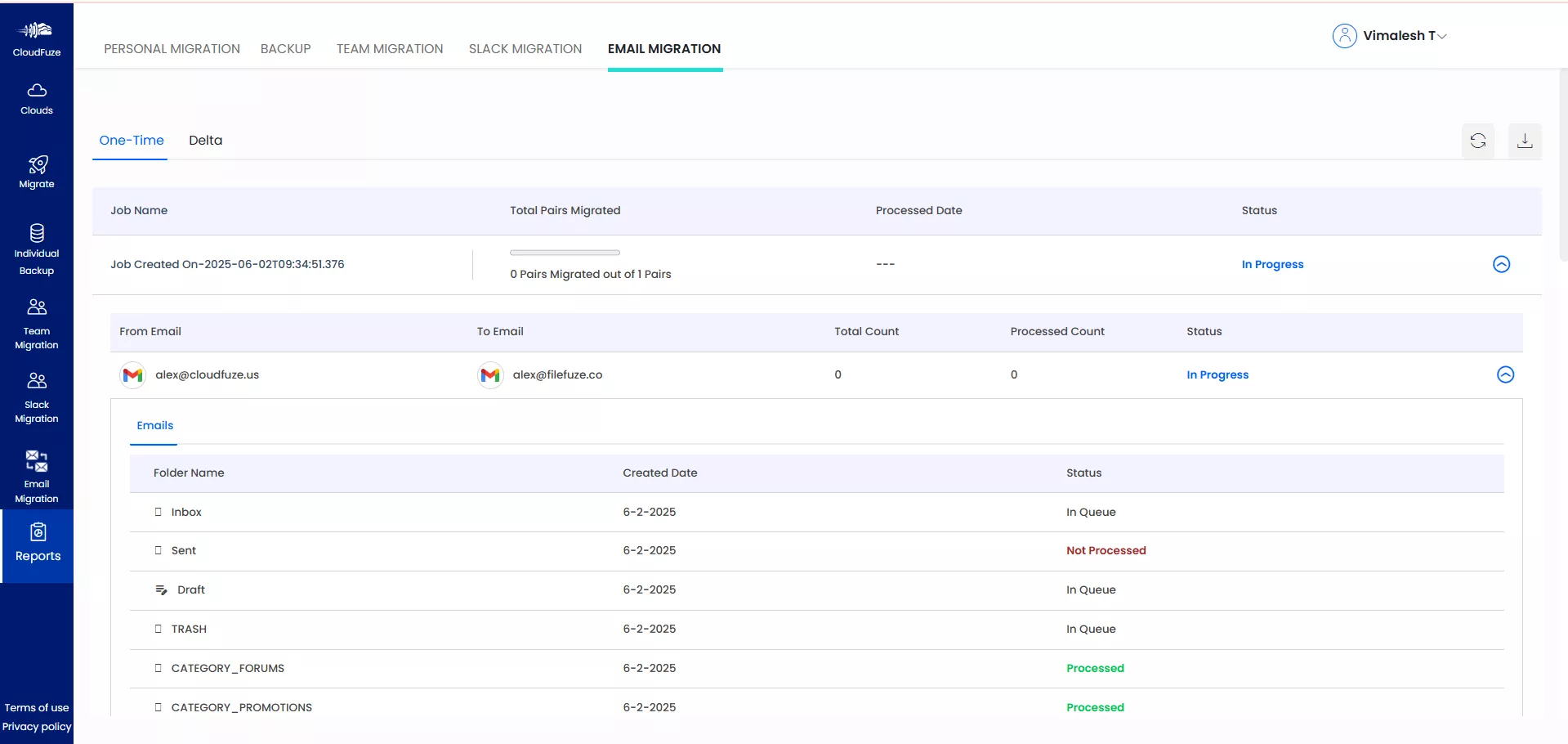 Monitor the migration status on our dashboard