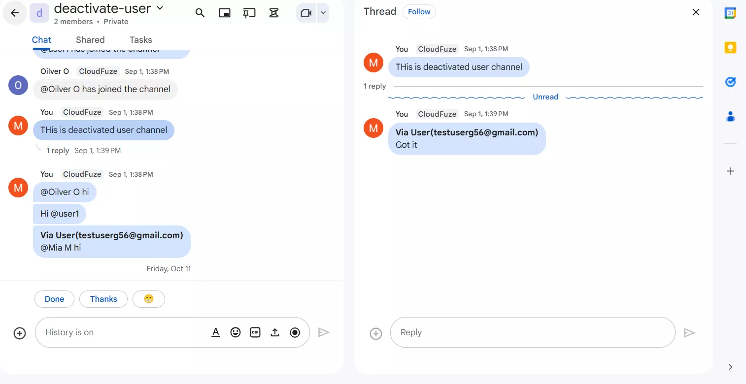 Deactivated User in Google Chat (Space)