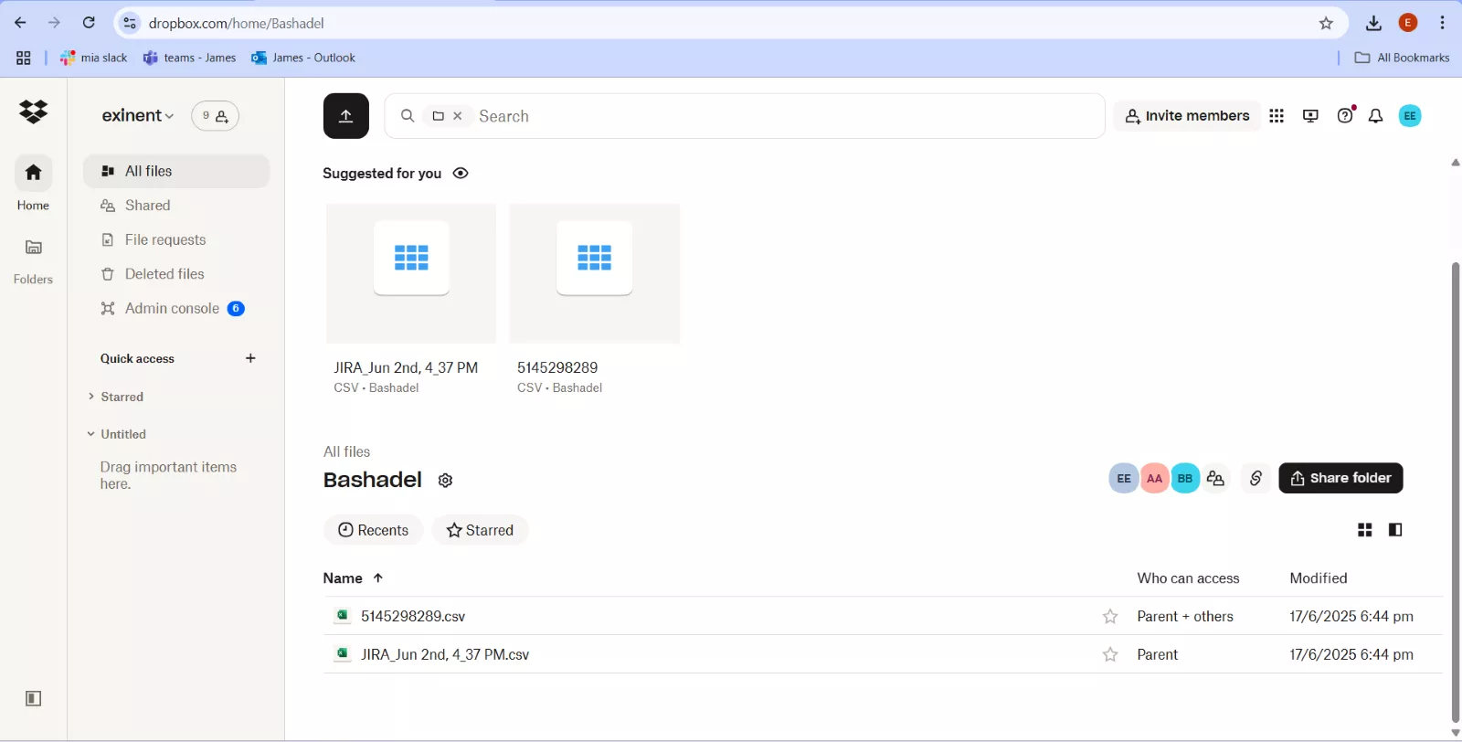 Dropbox folders in the source
