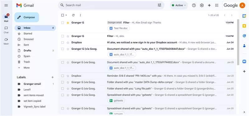 Gmail Inbox Before Migration