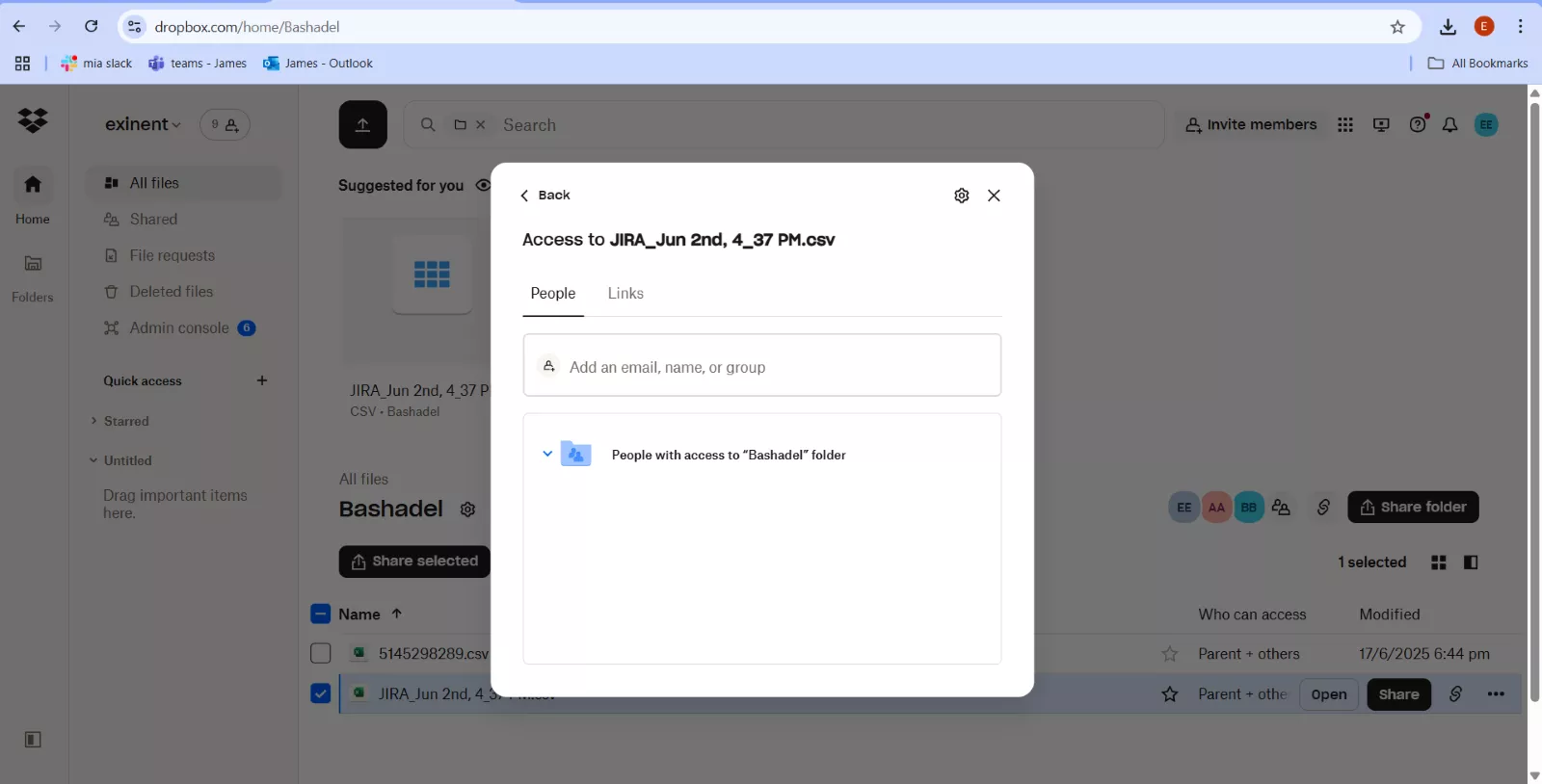 shared link with permissions