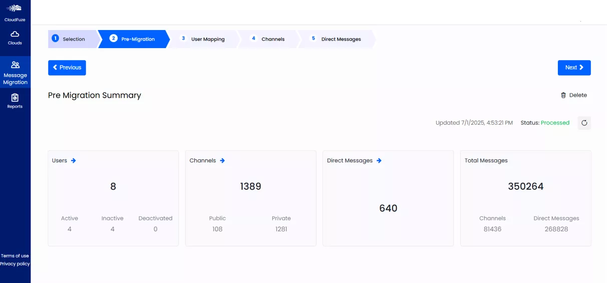 Screenshot showing Processed status