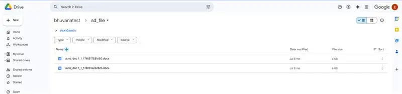 Source: Files in Google My Drive with timestamps