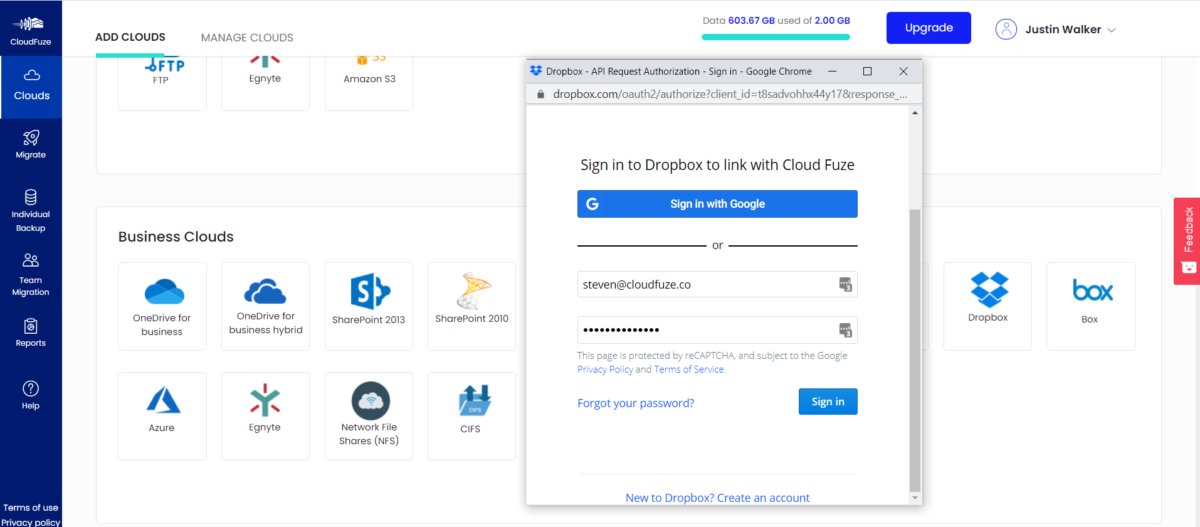 Dropbox Login credentials