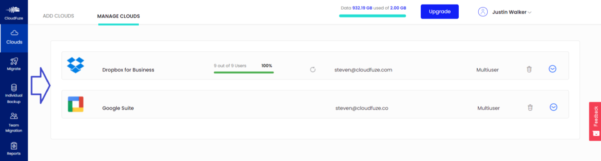 Dropbox to G Suite added Clouds Added