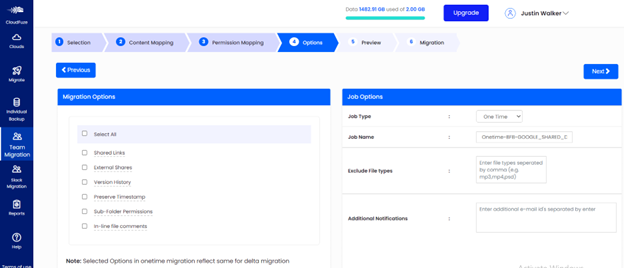 Choose migration options of your choice