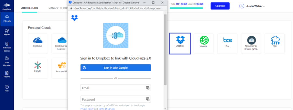 dropbox credentials