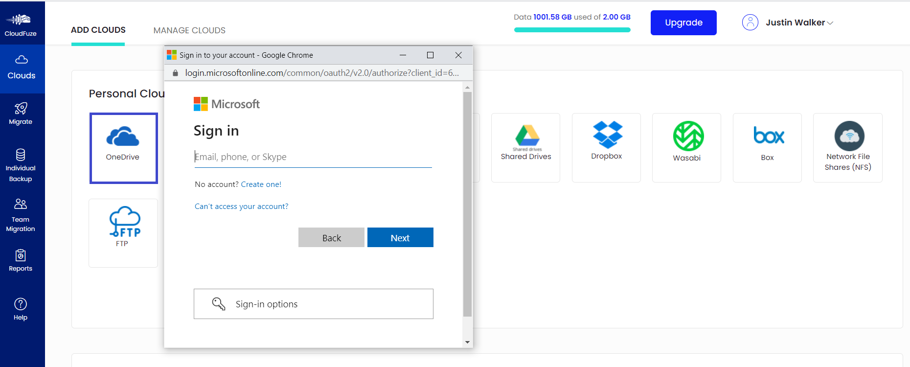 onedrive crenetials