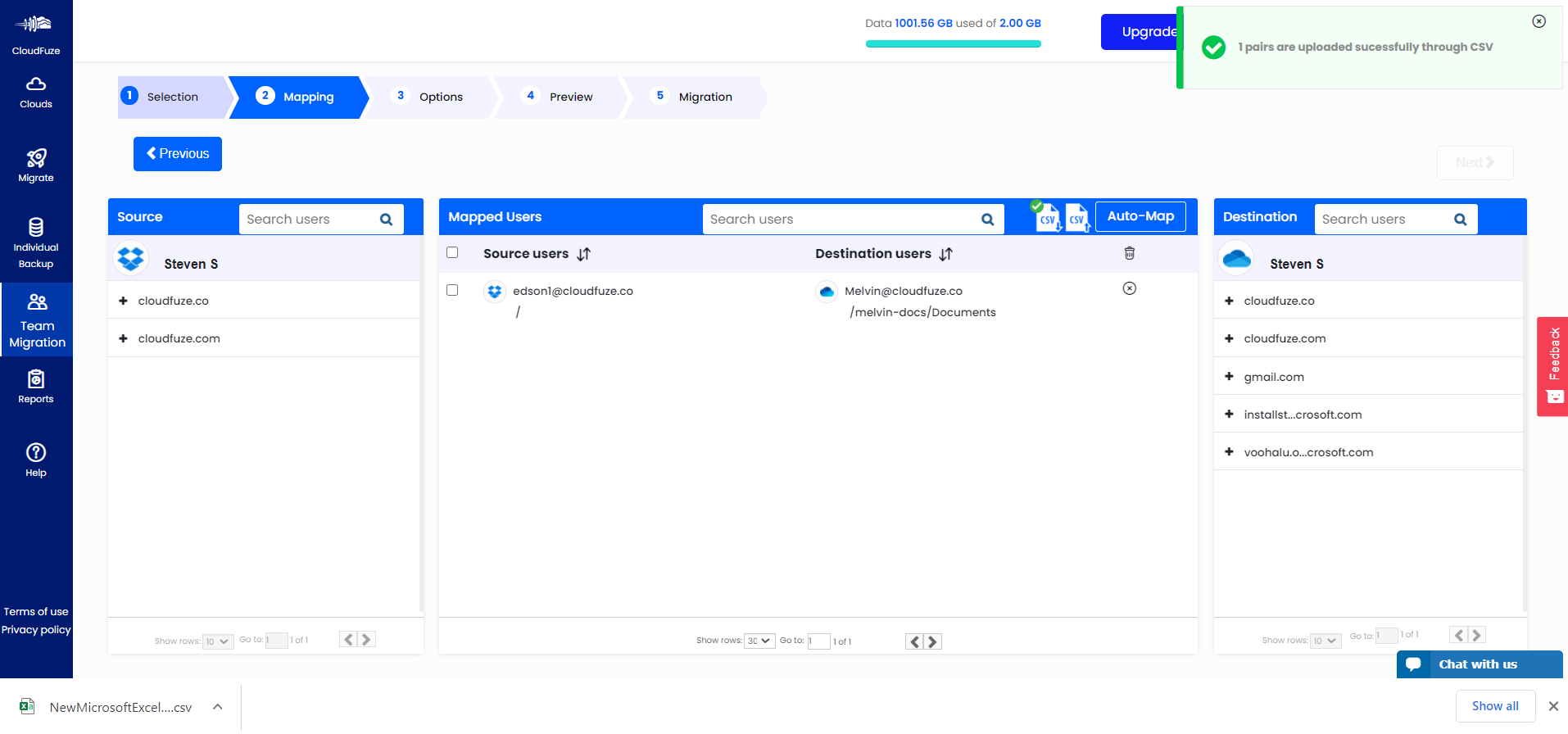 Manual mapping with CSV