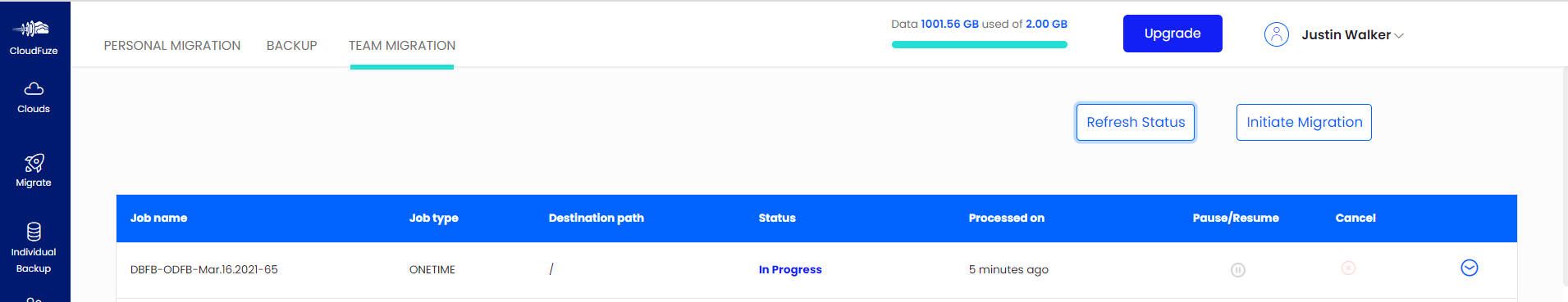 Migration progress status