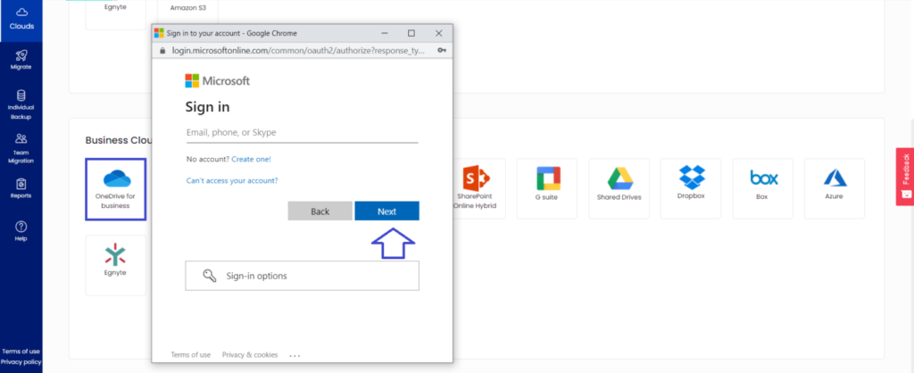 Authorize OneDrive for Business 