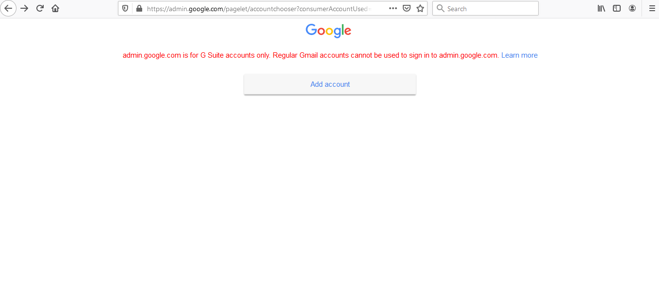 admin.google.com is for Google Workspace accounts only