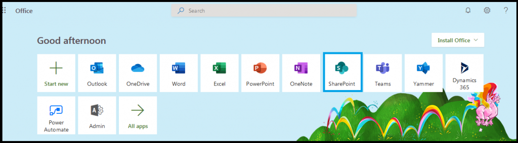 Select Sharepoint Icon from office 365 account