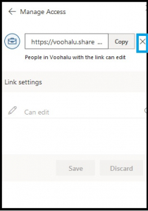 Click on X to Delete a Sharing Link