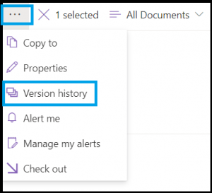 Version history of the sharepoint file