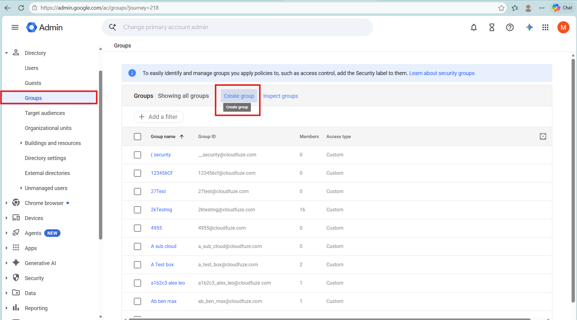 Create Google Workspace group step 1