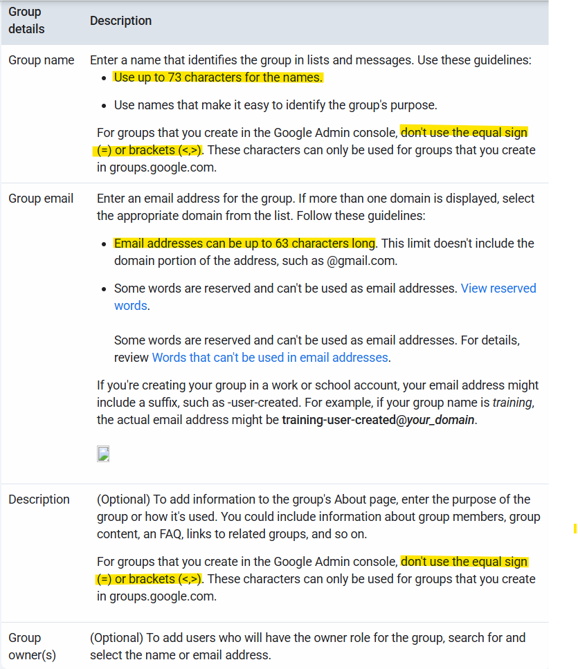 Guidelines for Entering Google Workspace Group Details