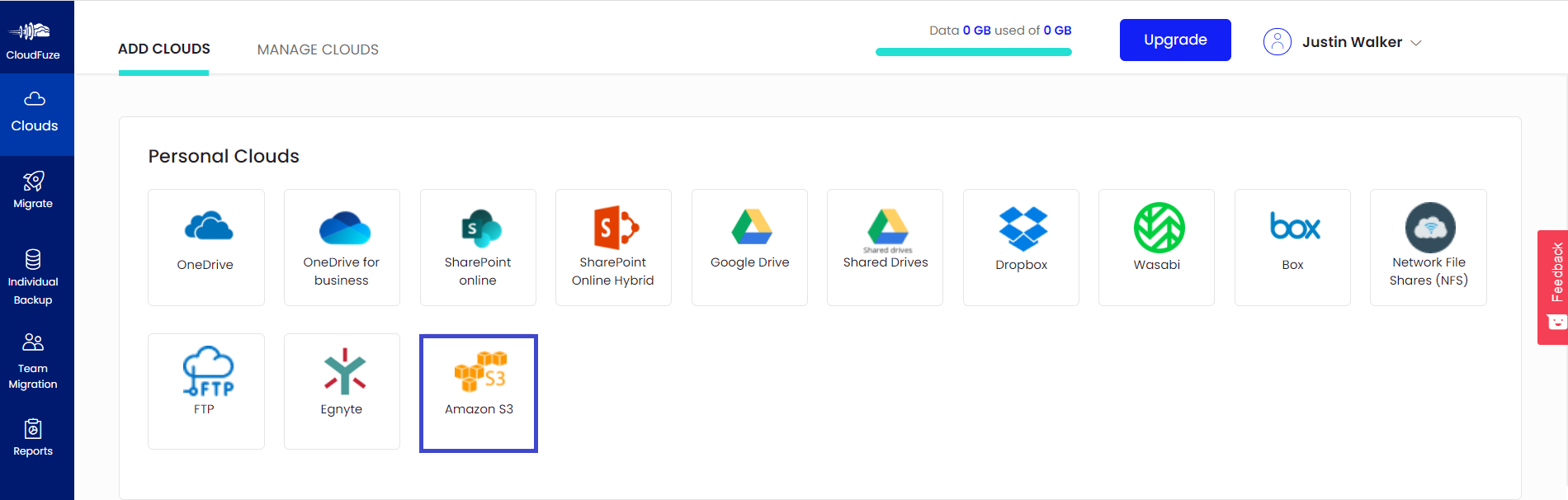 Add Your Amazon S3 Account to CloudFuze