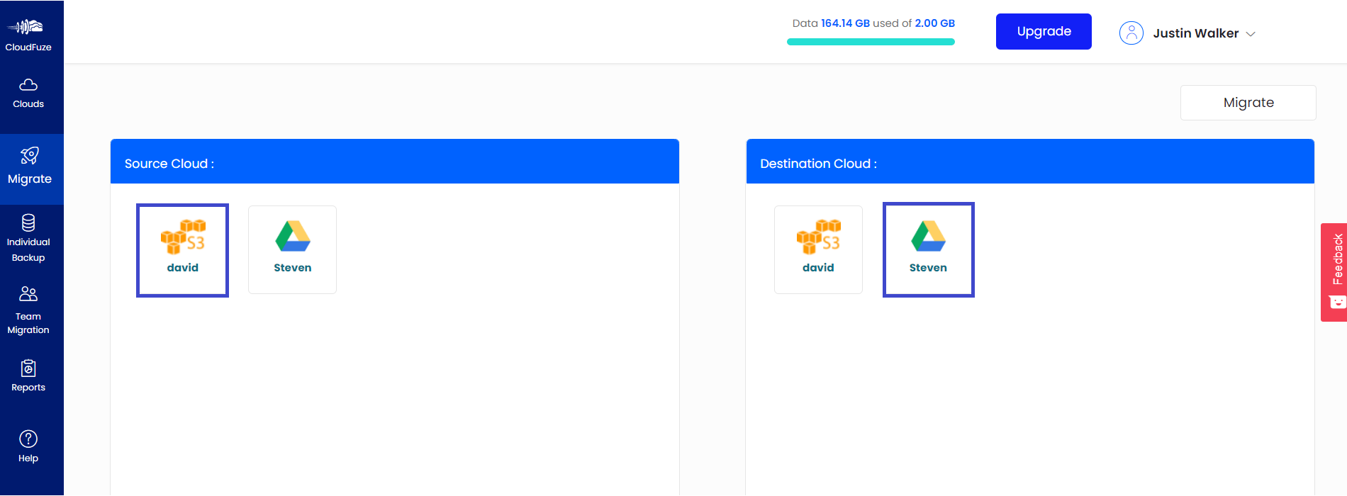 Select Source and Destination Accounts