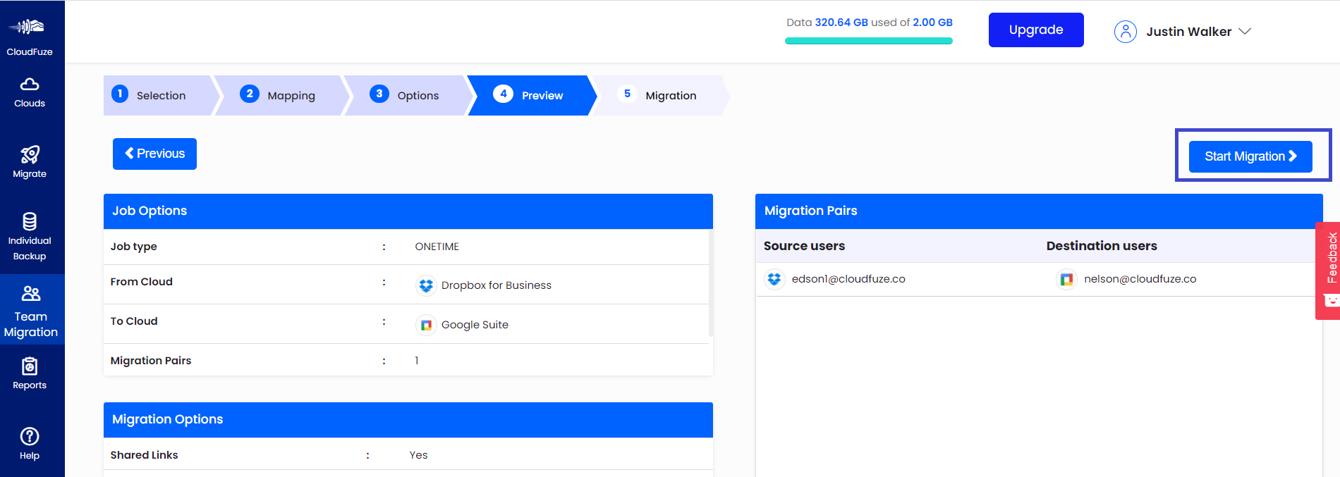 Preview Migration for Dropbox to Google Workspace