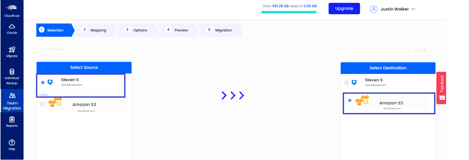 Select Source and Destination Clouds