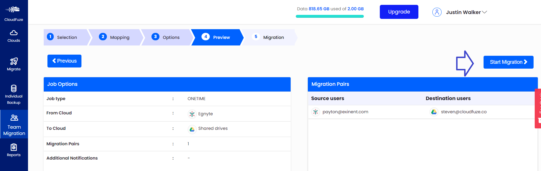 Preview to Start Migration 