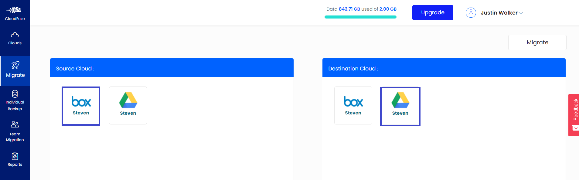 Select Source and Destination Accounts