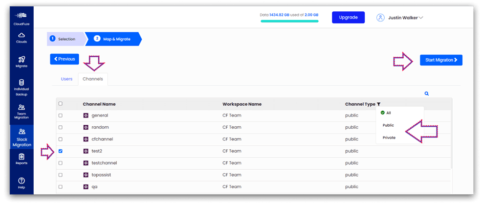 Select Channels under Maps and Mirgation 