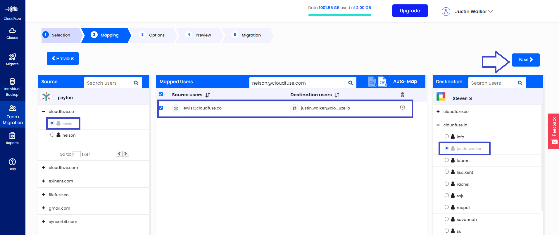 Select Egnyte to Google Workspace as Users for Migration