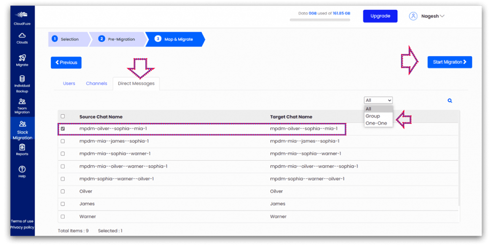 Click Direct Messages for Slack to Teams