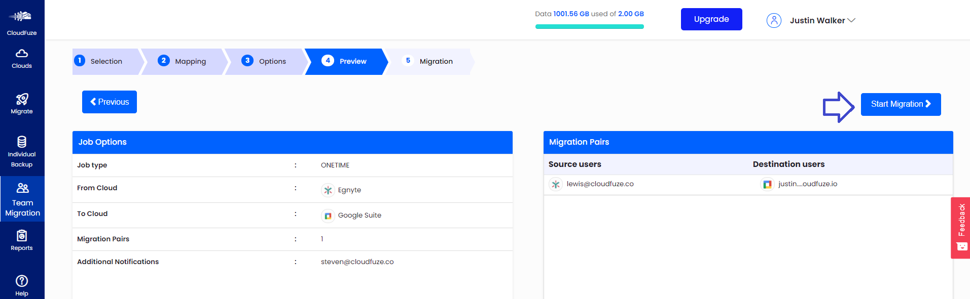 Preview and Start Migration