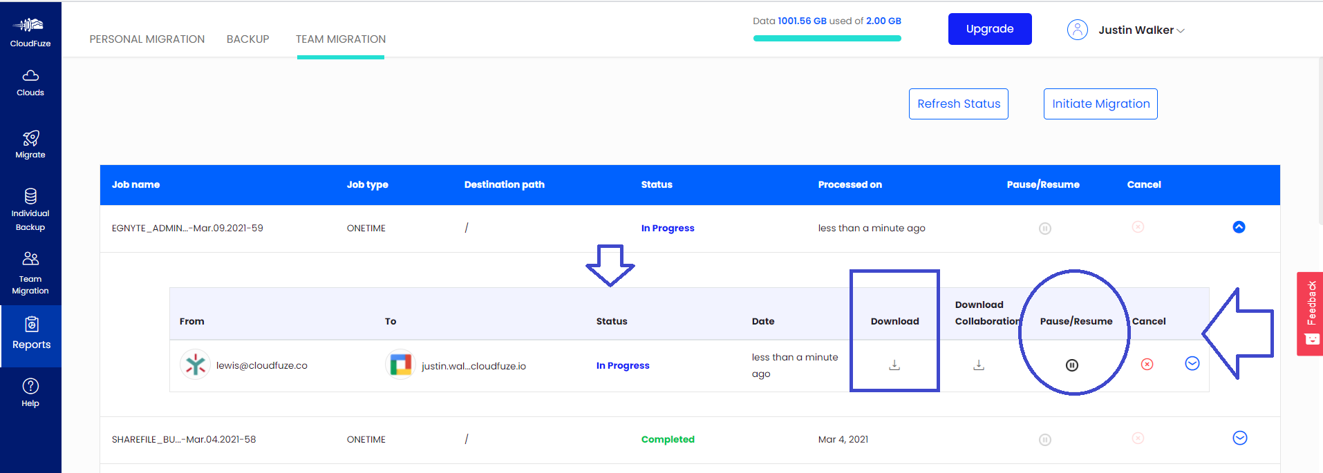 Egnyte to Google Workspace check Migration Status