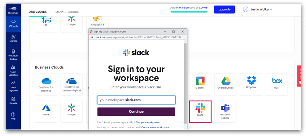 Add Your Slack Account to CloudFuze