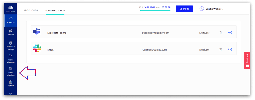 Click on Slack Teams Migration 